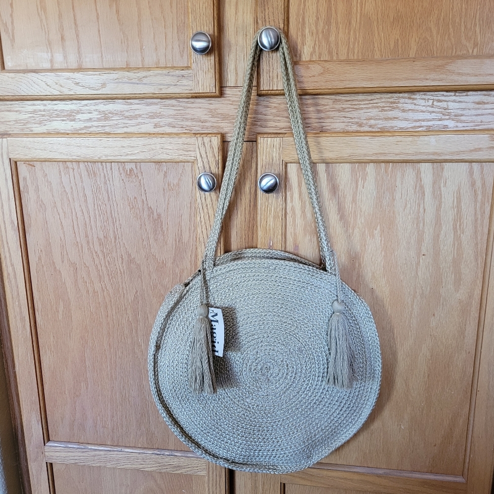 New Large Jute Round Handbag Braided Tassels Boho Bohemian Summer Beach Gypsy